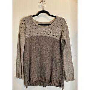 🔴 Heartloom Two Tone Sweater Beaded Shoulders Crew Neck Size Small